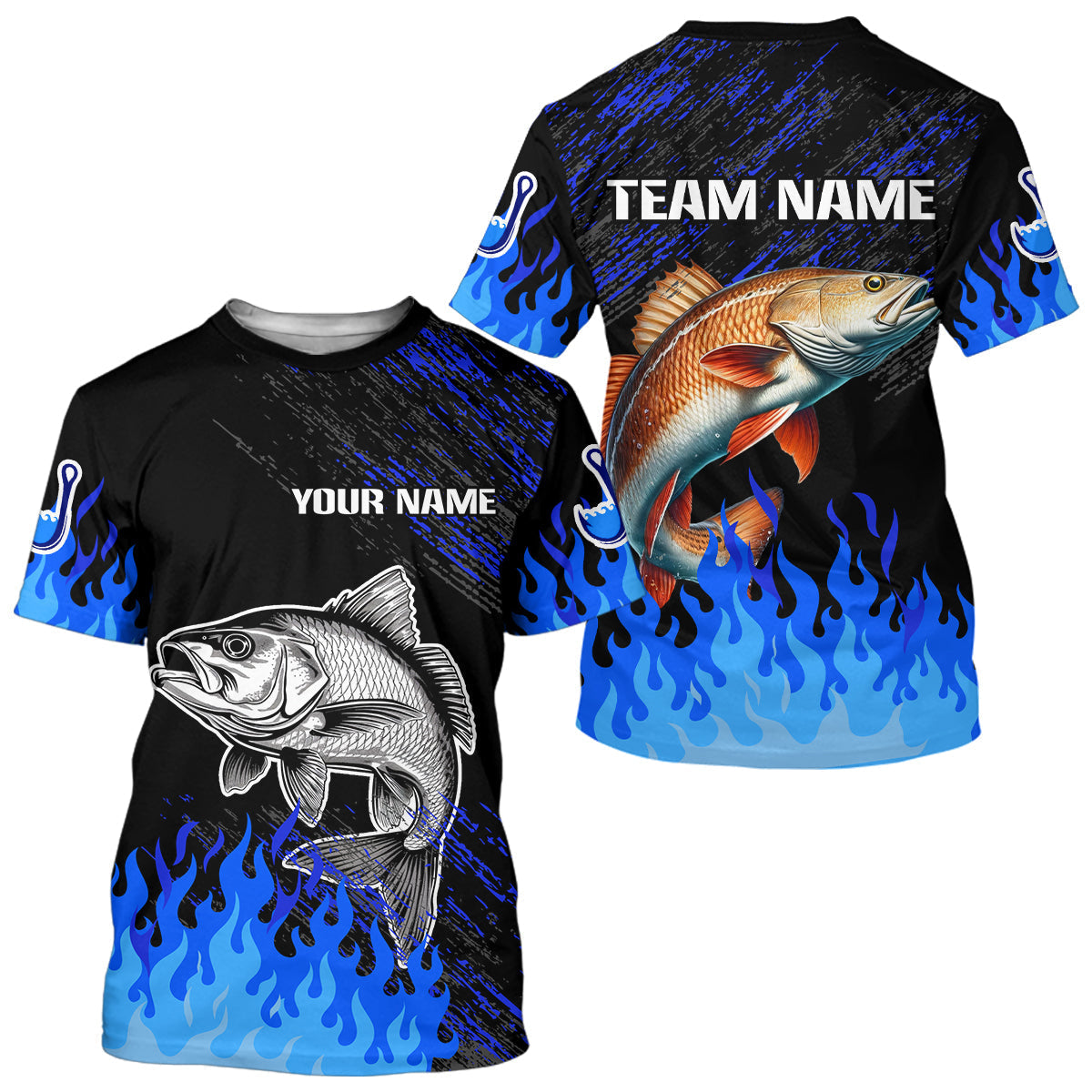 Blue fire Redfish fishing Custom performance long sleeve Red Drum fishing tournament for team NQS9743