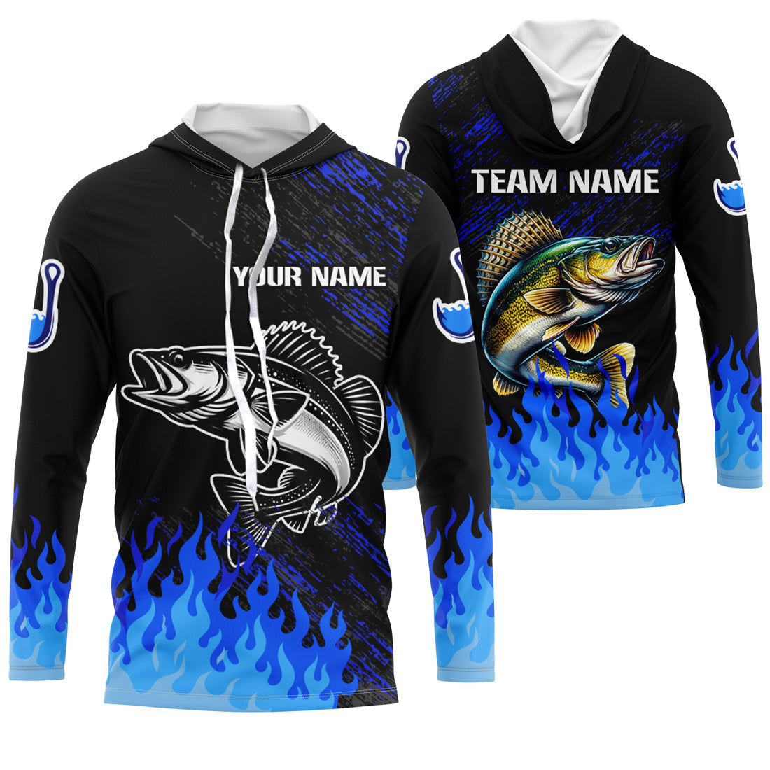 Blue fire Walleye fishing Custom performance long sleeve Walleye fishing tournament for team NQS9085
