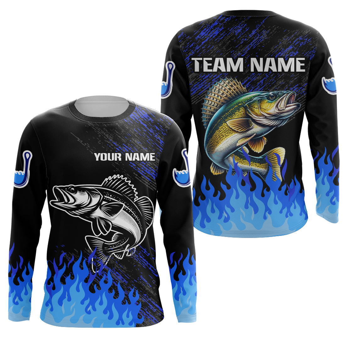 Blue fire Walleye fishing Custom performance long sleeve Walleye fishing tournament for team NQS9085