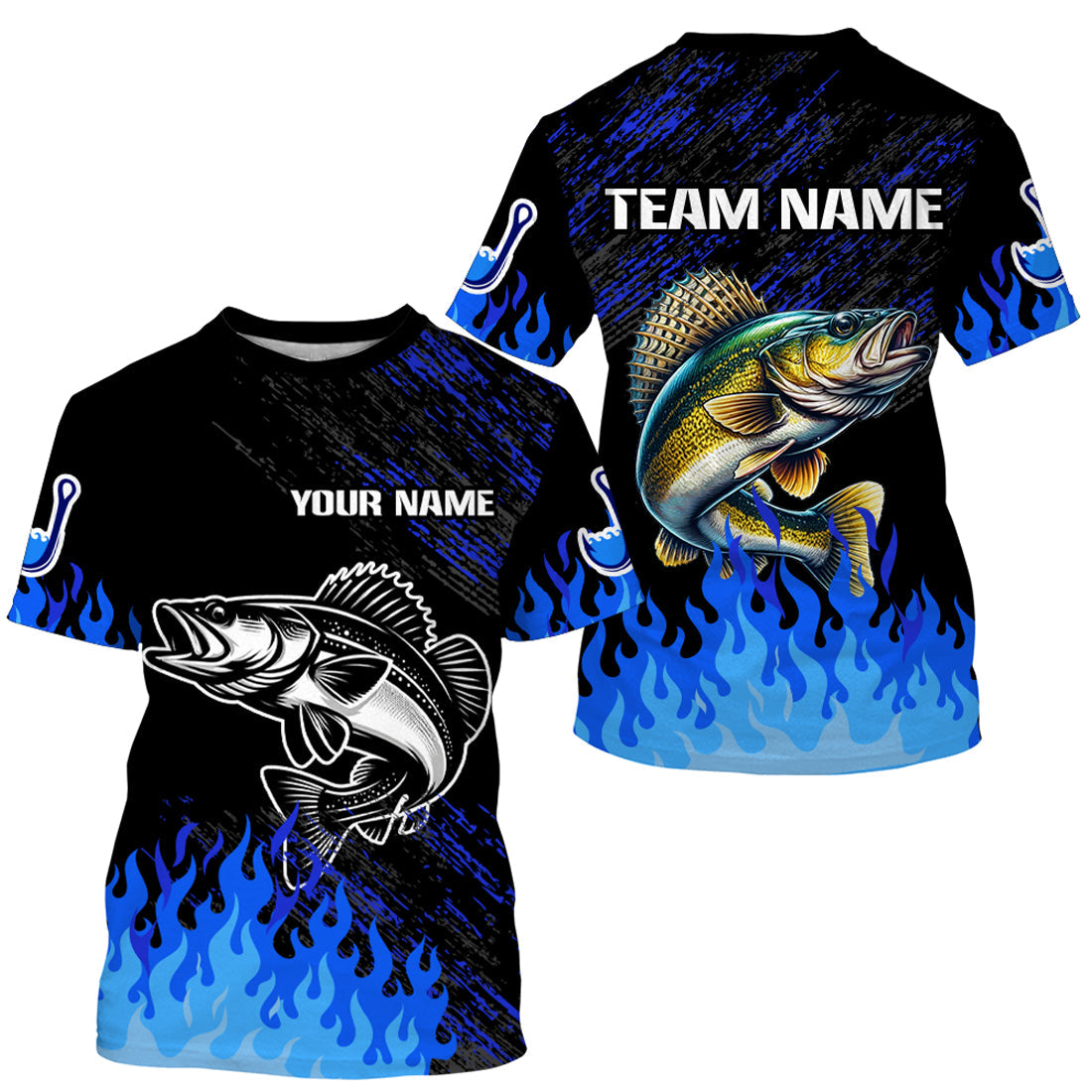 Blue fire Walleye fishing Custom performance long sleeve Walleye fishing tournament for team NQS9085