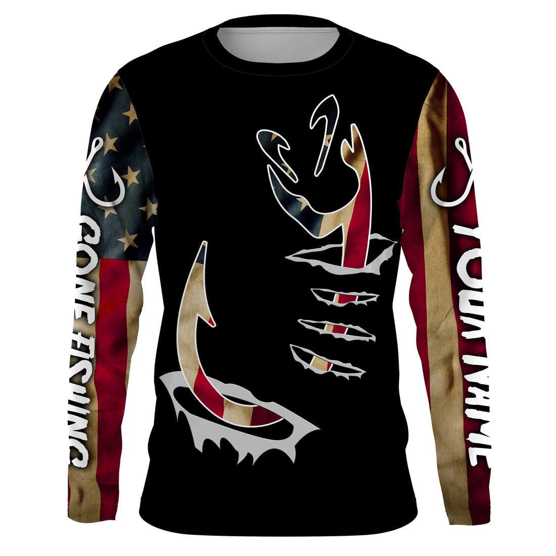 Fishing Hook 3D Retro American flag Tournament Fishing UPF30+, Personalized Fishing Gifts FSD3005