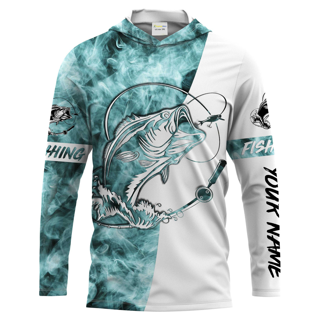 Bass Fishing Blue Smoke 3D Custom Name Sun/UV Protection For Fisherman Personalized Fishing Gifts FSD2038