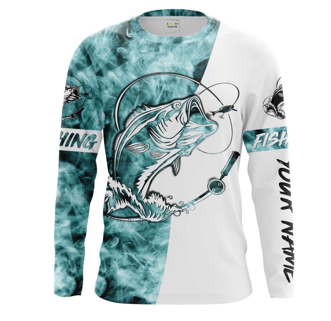 Bass Fishing Blue Smoke 3D Custom Name Sun/UV Protection For Fisherman Personalized Fishing Gifts FSD2038