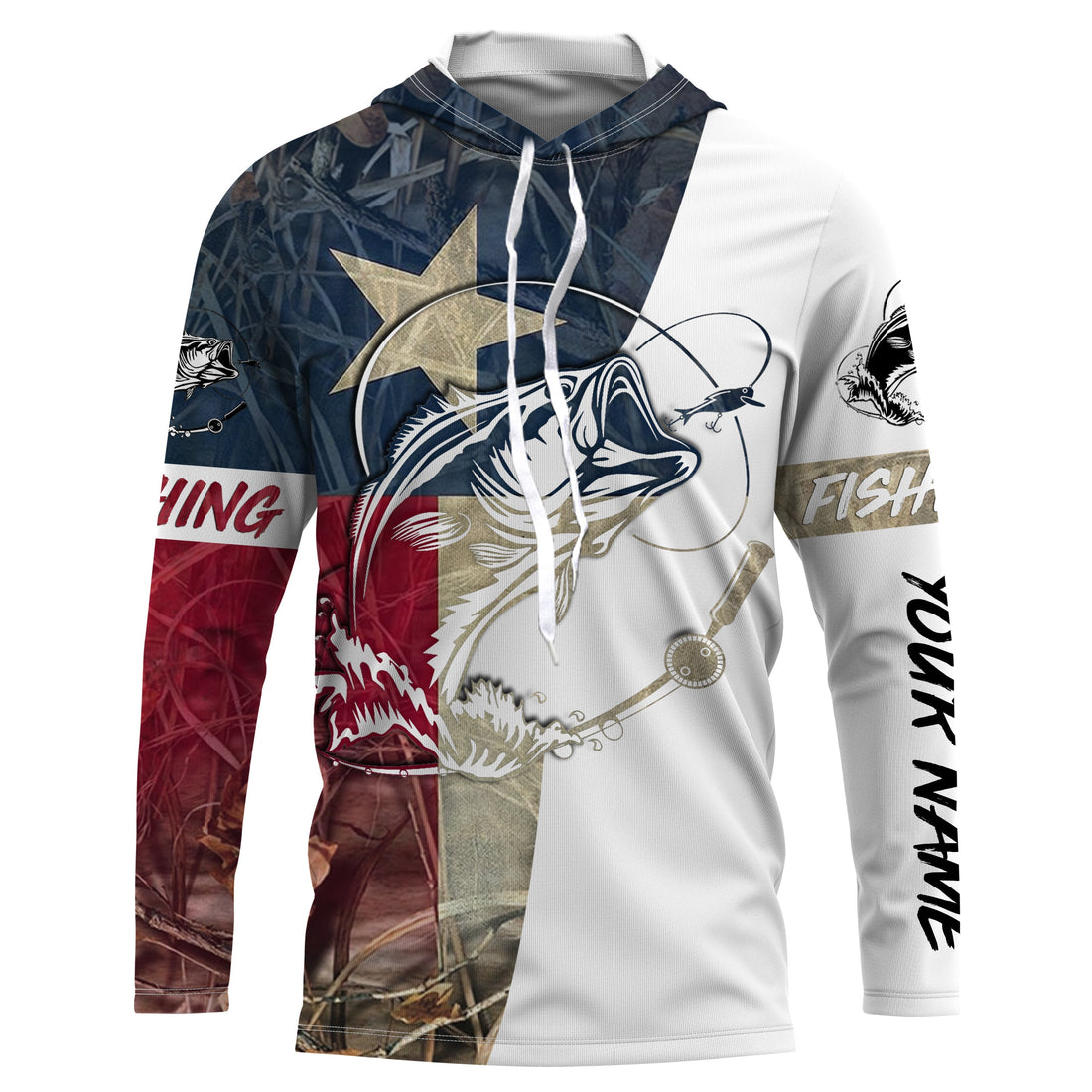 Texas Bass Fishing Texas Flag Camo Custom Name Sun/UV Protection 3D For Fisherman Personalized Fishing Gifts FSD2871