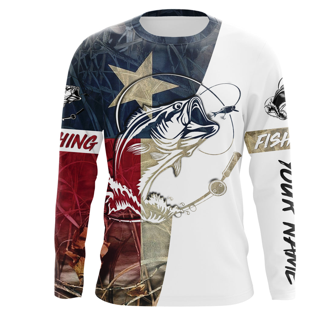 Texas Bass Fishing Texas Flag Camo Custom Name Sun/UV Protection 3D For Fisherman Personalized Fishing Gifts FSD2871