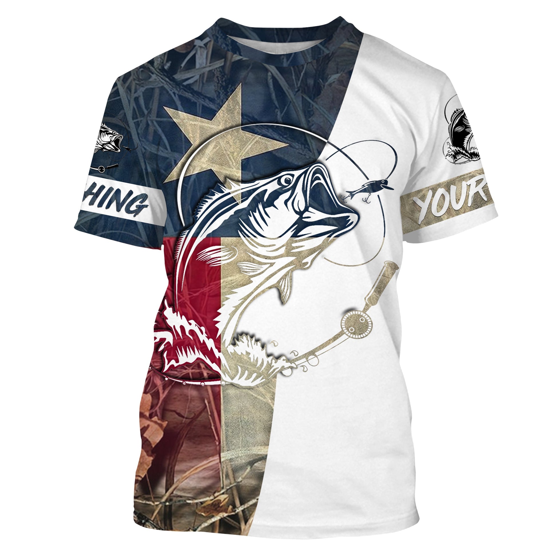 Texas Bass Fishing Texas Flag Camo Custom Name Sun/UV Protection 3D For Fisherman Personalized Fishing Gifts FSD2871