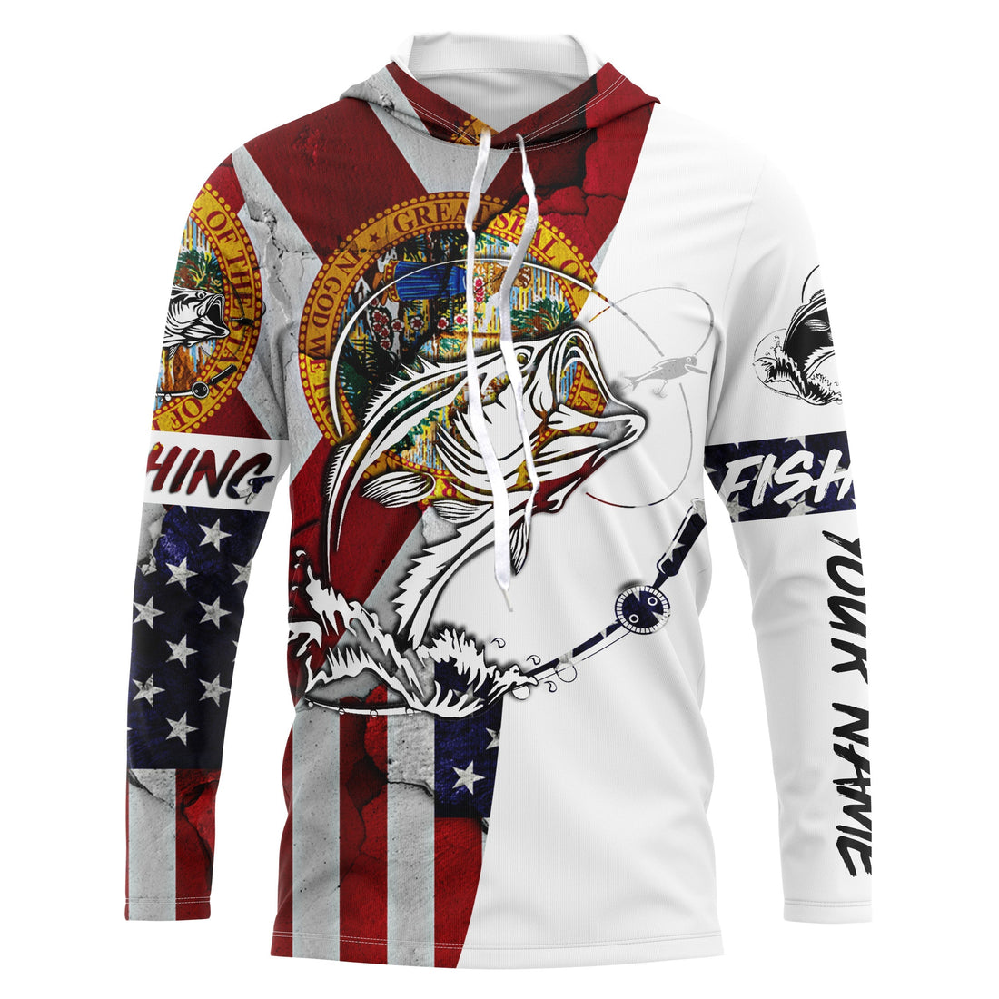 Florida and American flag Bass Fishing Men's Performance Fishing, Personalized gifts FSD3244