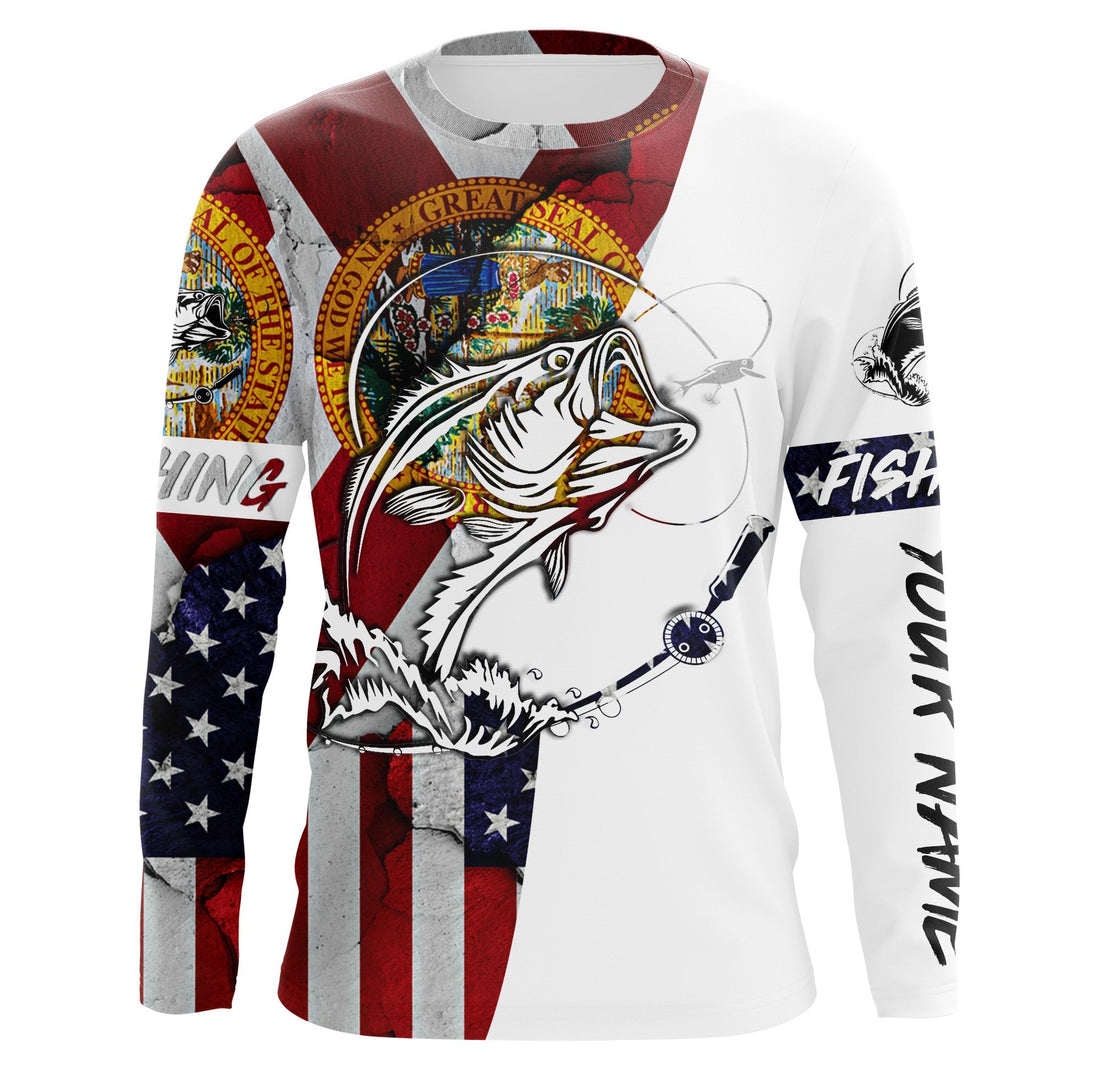 Florida and American flag Bass Fishing Men's Performance Fishing, Personalized gifts FSD3244