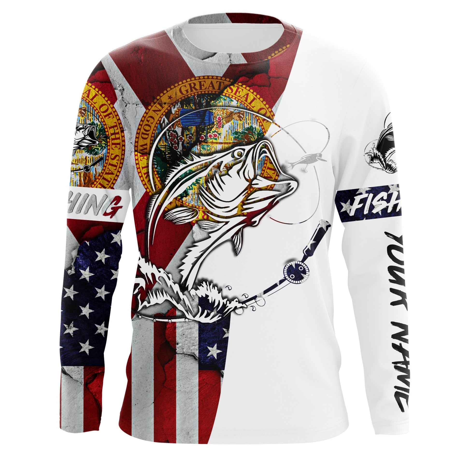 Florida and American flag Bass Fishing Men's Performance Fishing, Personalized gifts FSD3244