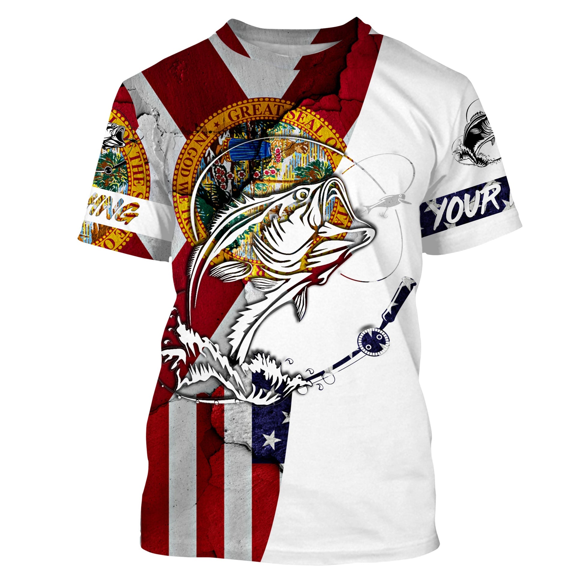 Florida and American flag Bass Fishing Men's Performance Fishing, Personalized gifts FSD3244