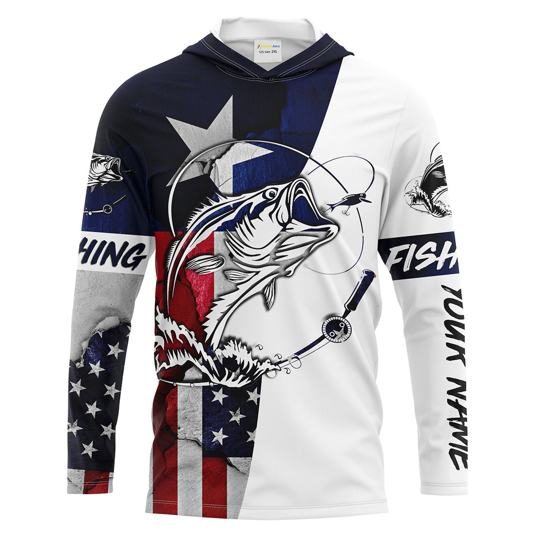 Bass Fishing TX and USA flag 3D Full printing - Personalized Fishing gift, Men's Performance Fishing FSD2201