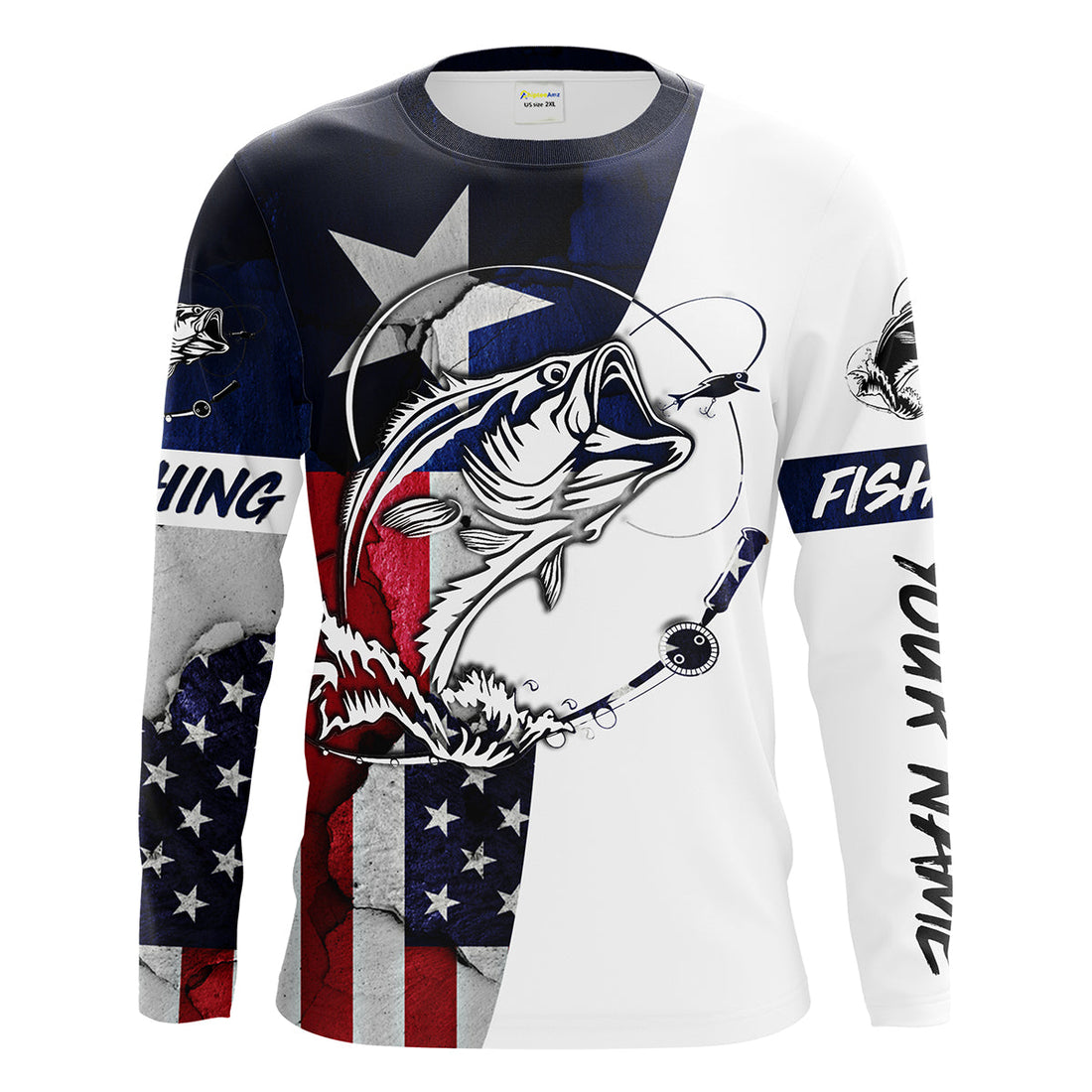 Bass Fishing TX and USA flag 3D Full printing - Personalized Fishing gift, Men's Performance Fishing FSD2201