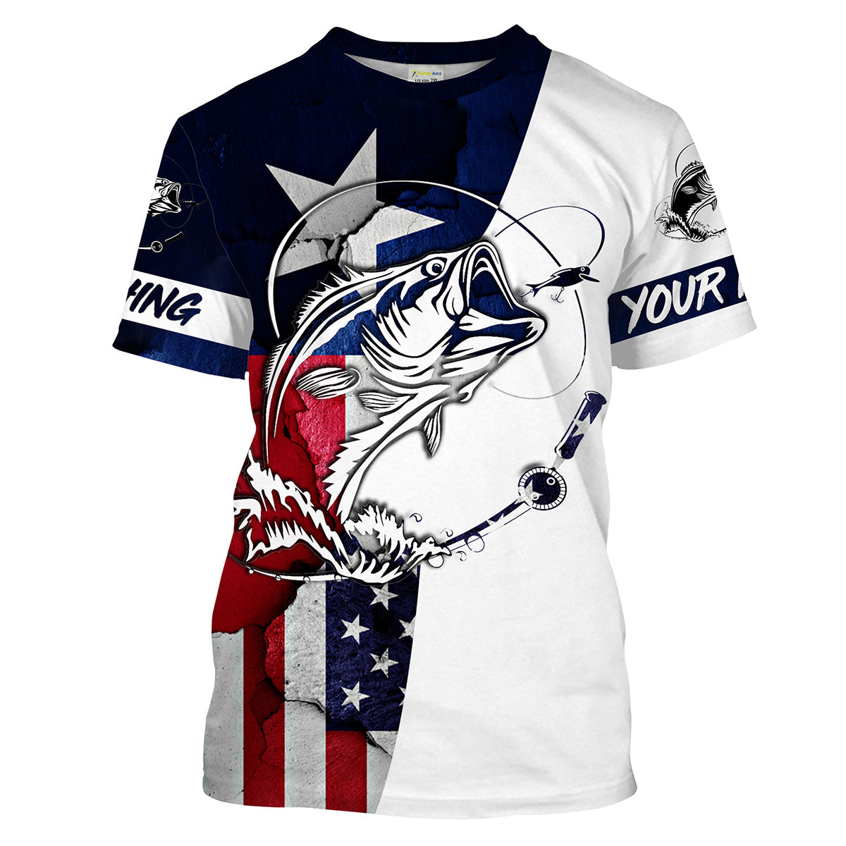 Bass Fishing TX and USA flag 3D Full printing - Personalized Fishing gift, Men's Performance Fishing FSD2201