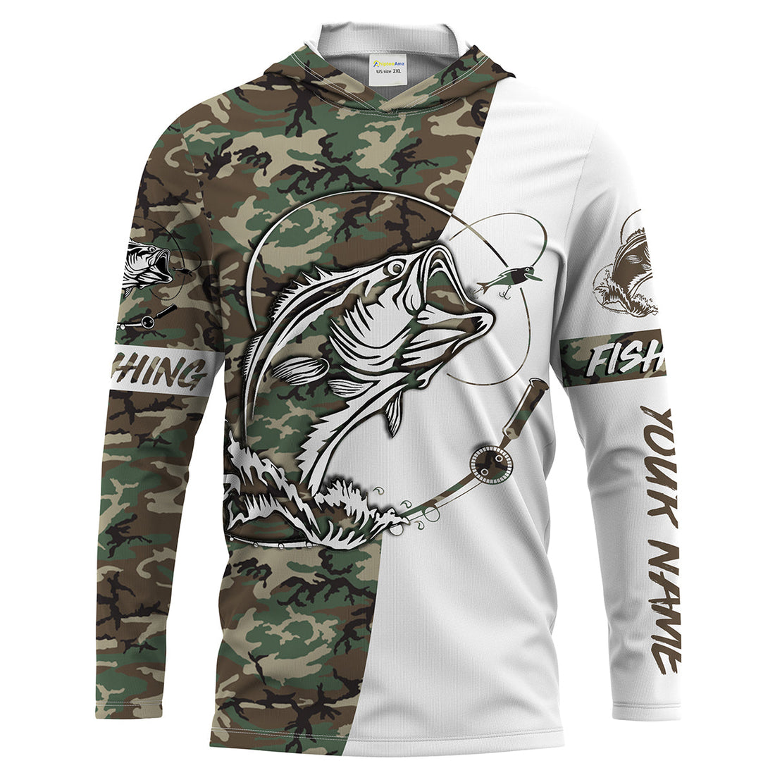 Bass Fishing American Camo Custom Name All Over Print Sun/UV Protection For Fisherman Personalized Fishing Gifts FSD2041