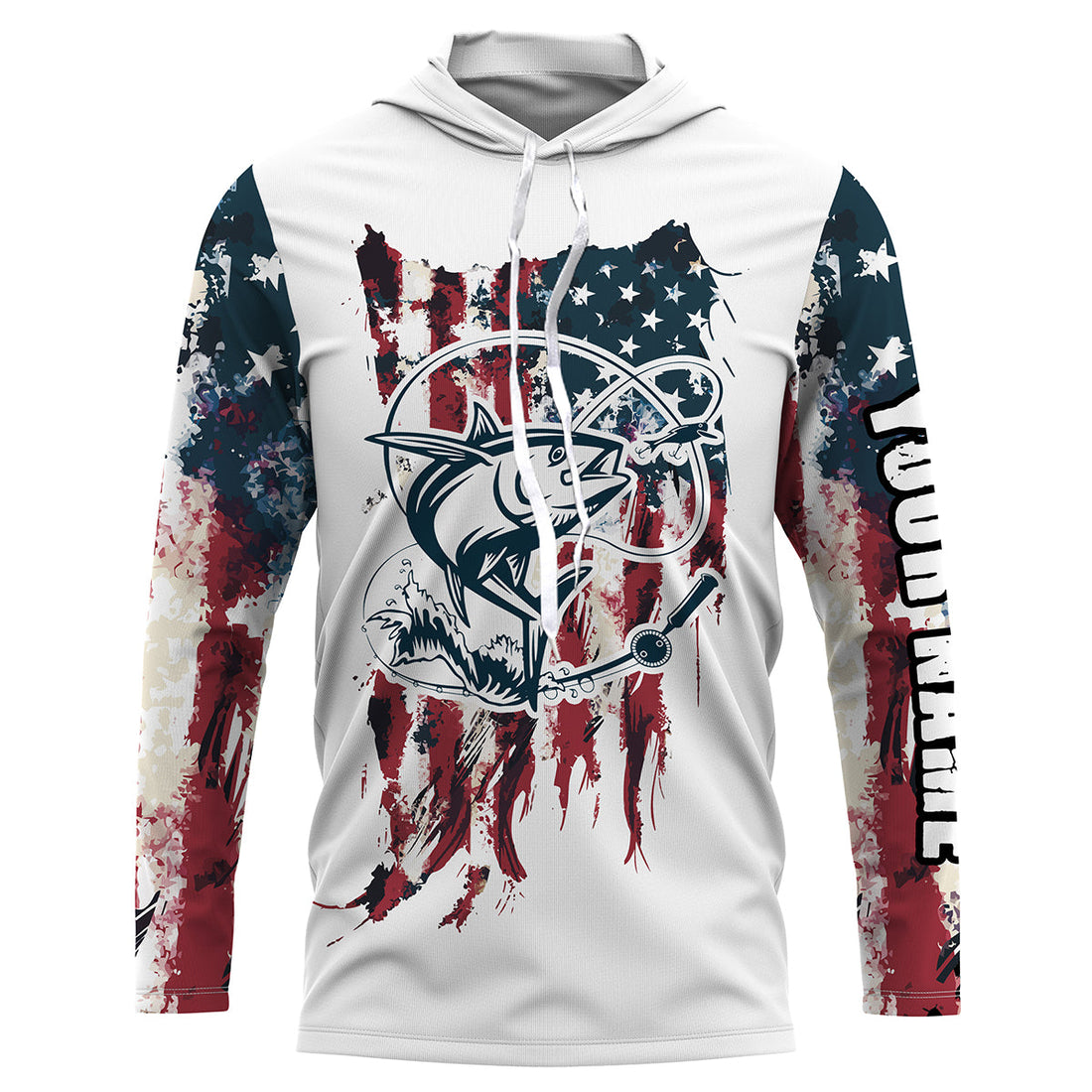 Tuna Fishing American Flag Patriotic Custom Name UV Protection Long Sleeve, Performance - FSD2469