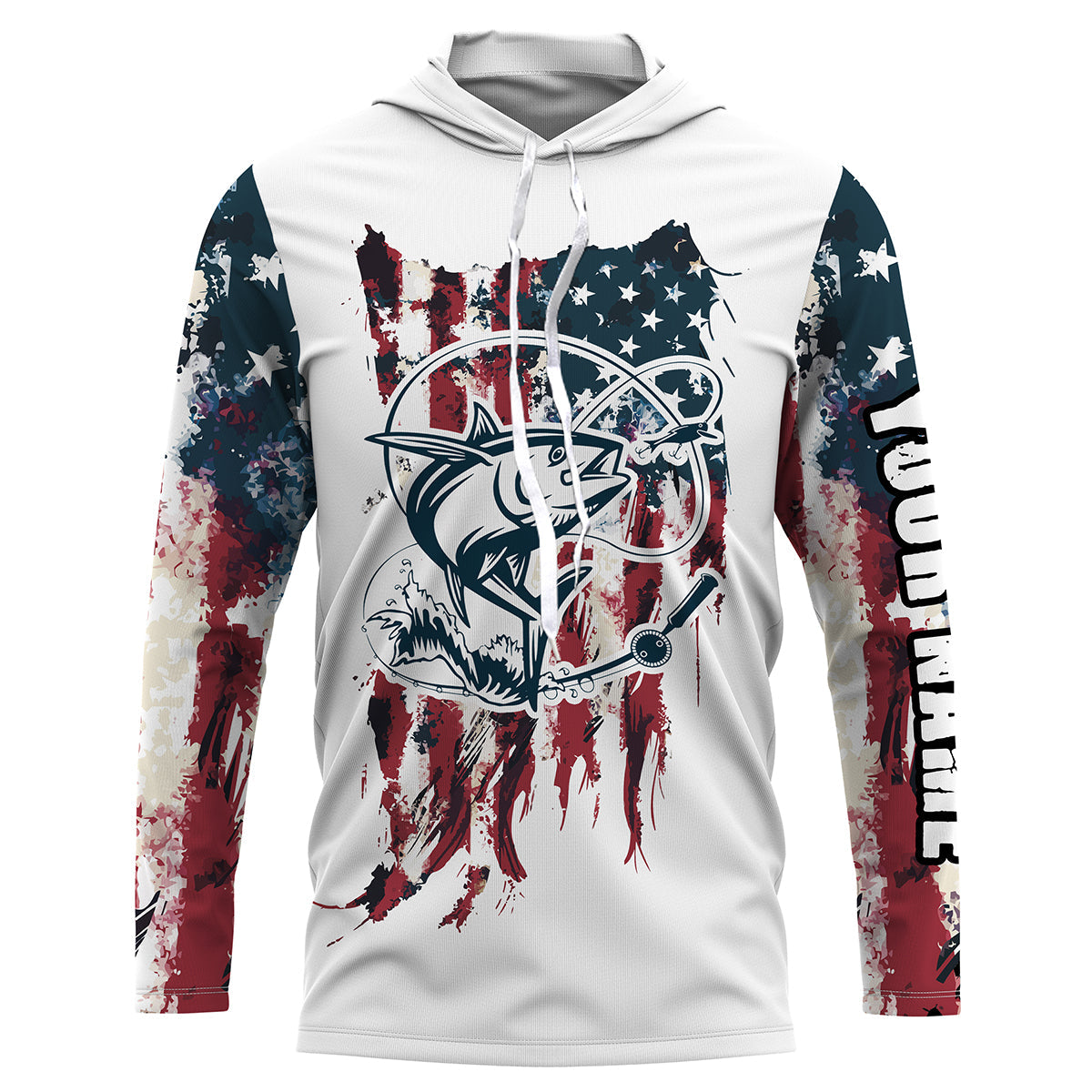 Tuna Fishing American Flag Patriotic Custom Name UV Protection Long Sleeve, Performance - FSD2469