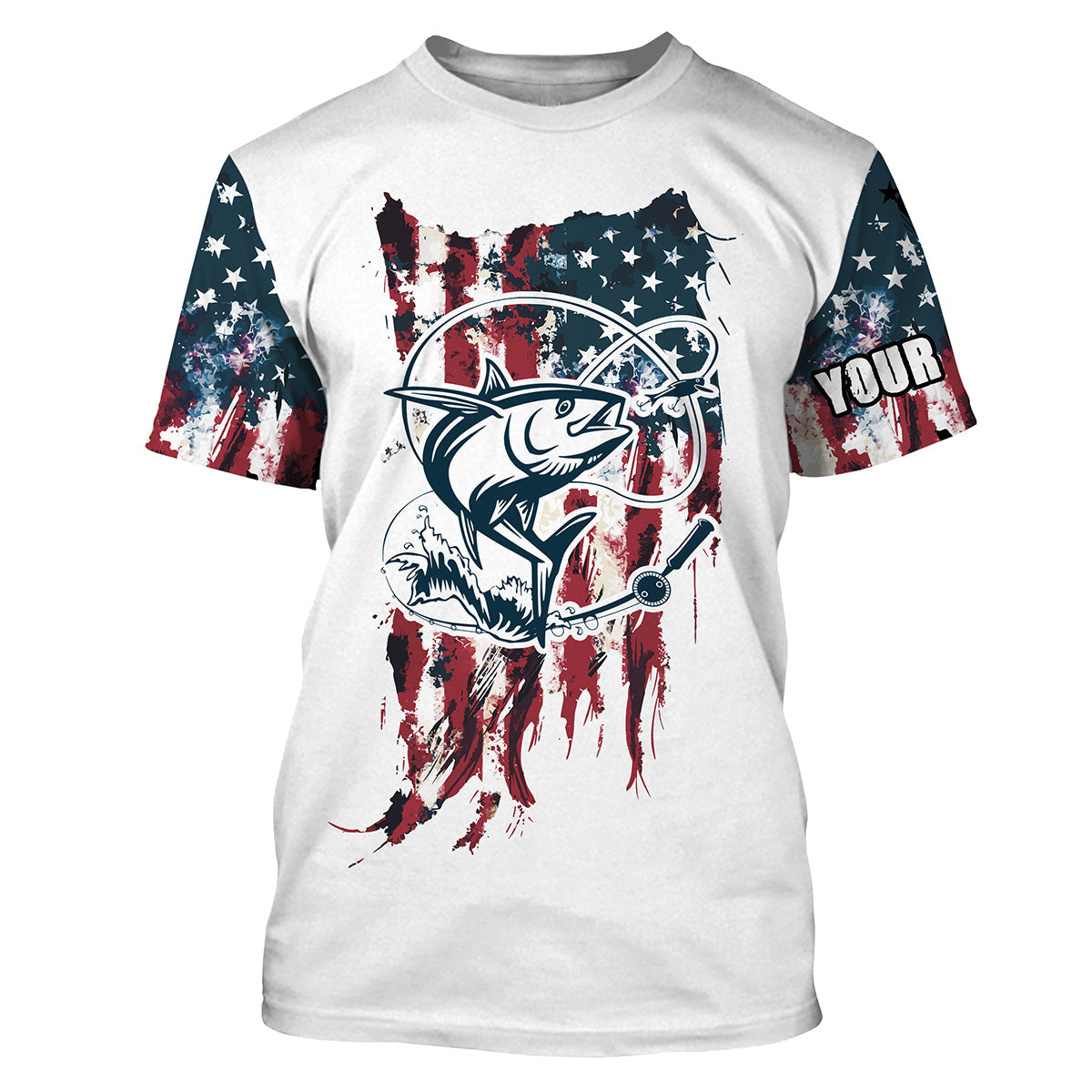 Tuna Fishing American Flag Patriotic Custom Name UV Protection Long Sleeve, Performance - FSD2469