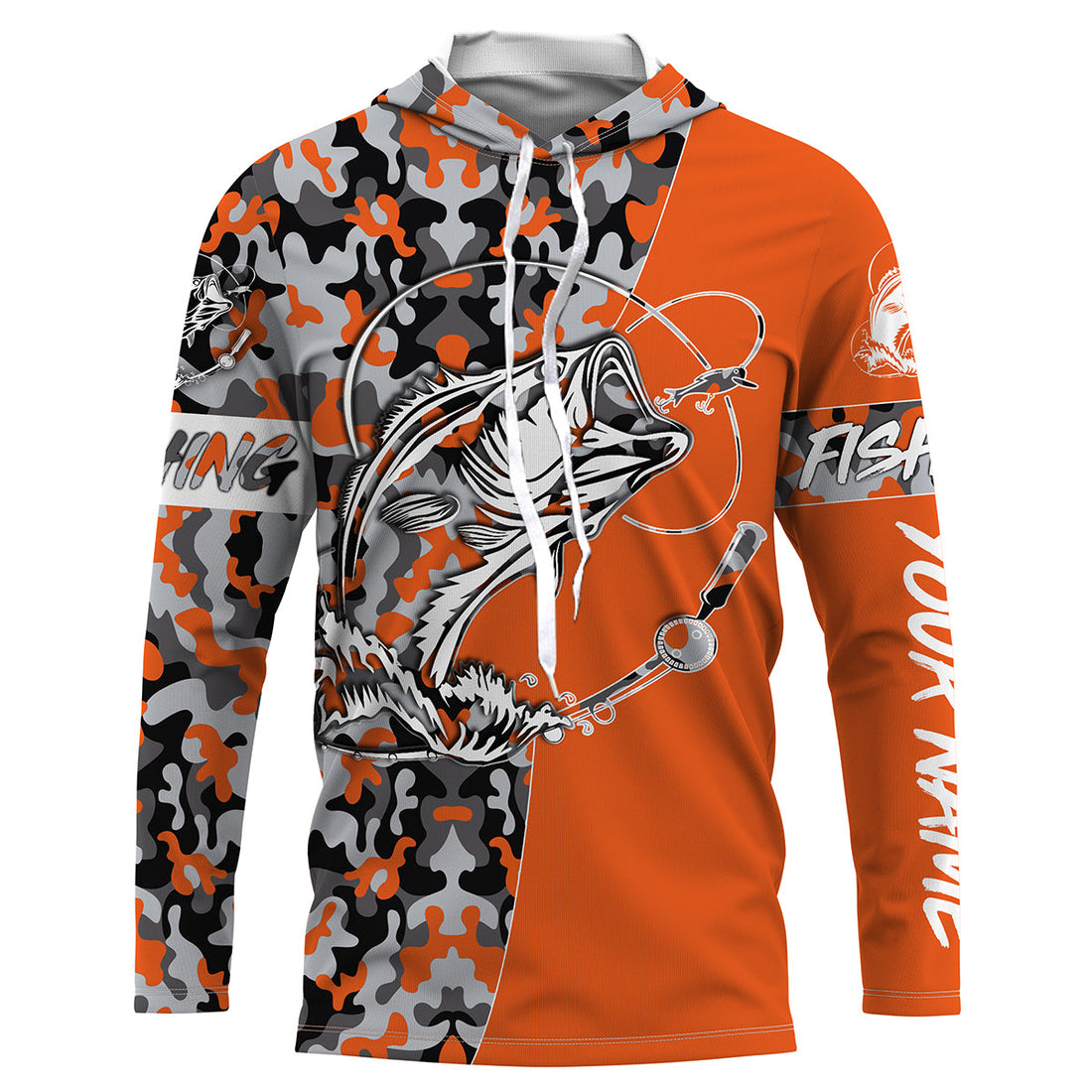 Bass Tattoo camo Orange Bass Fishing Custom Name UV Protection, Bass Fishing - FSD3255