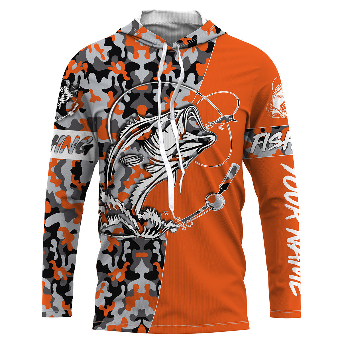 Bass Tattoo camo Orange Bass Fishing Custom Name UV Protection, Bass Fishing - FSD3255
