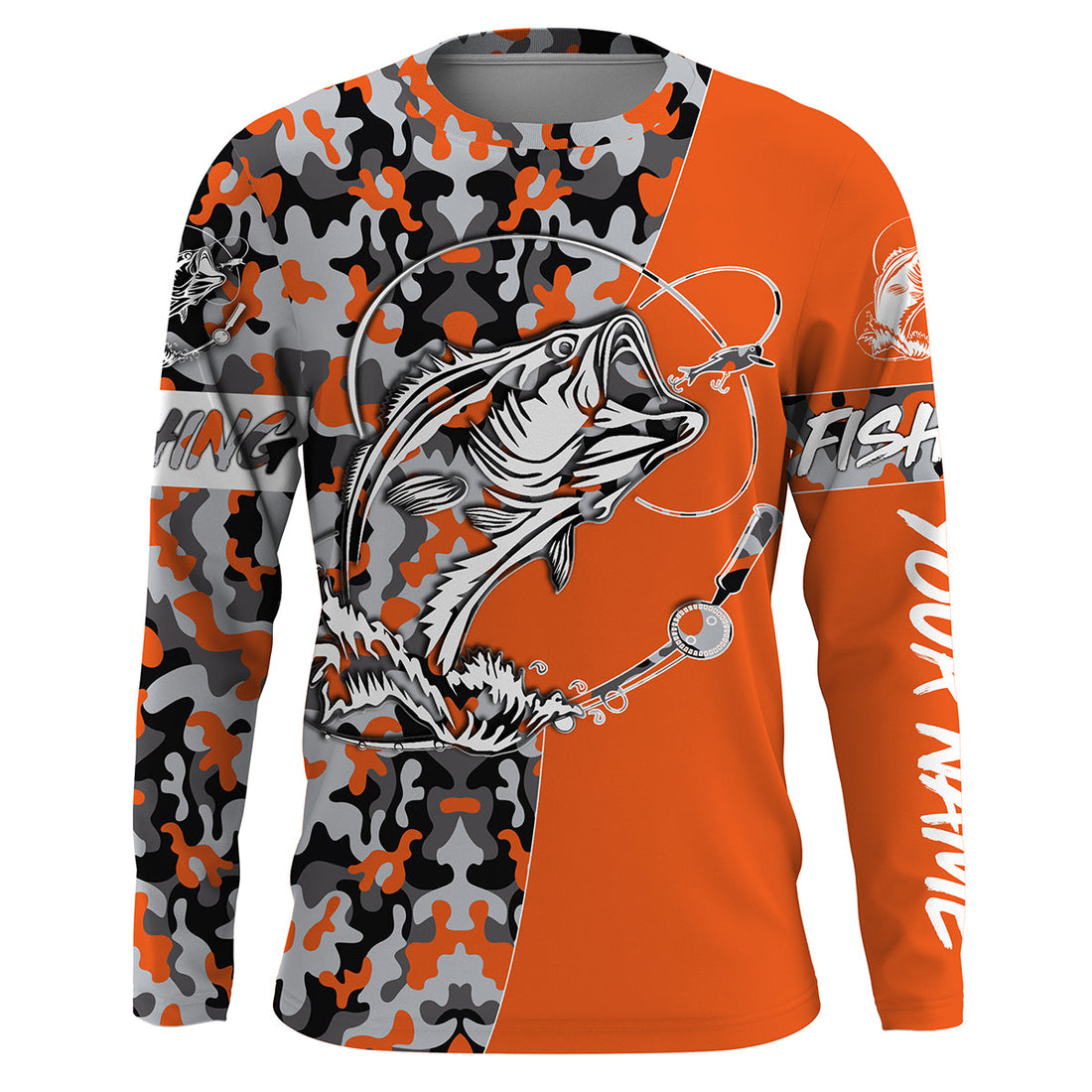 Bass Tattoo camo Orange Bass Fishing Custom Name UV Protection, Bass Fishing - FSD3255