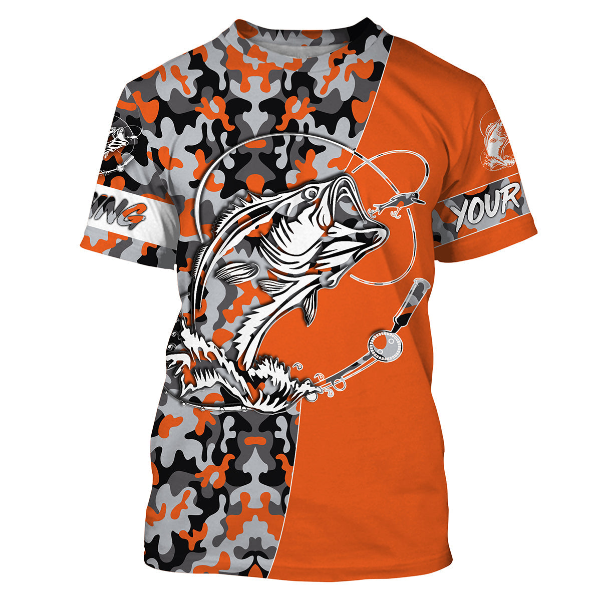 Bass Tattoo camo Orange Bass Fishing Custom Name UV Protection, Bass Fishing - FSD3255