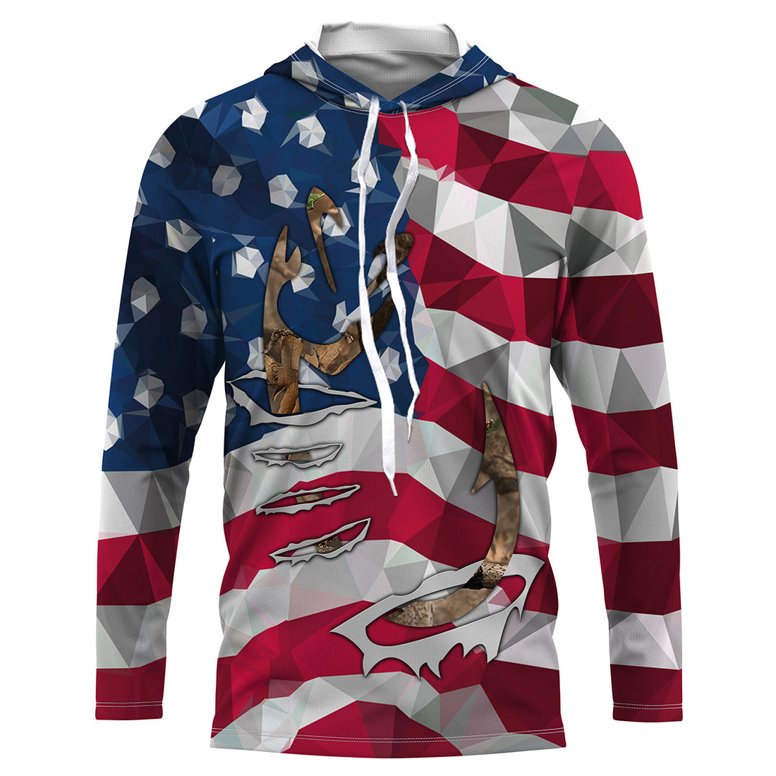 Patriotic Fishing with American Flag and Fishing Hook 3D, Fishing long sleeve fishing tshirt FSD3268