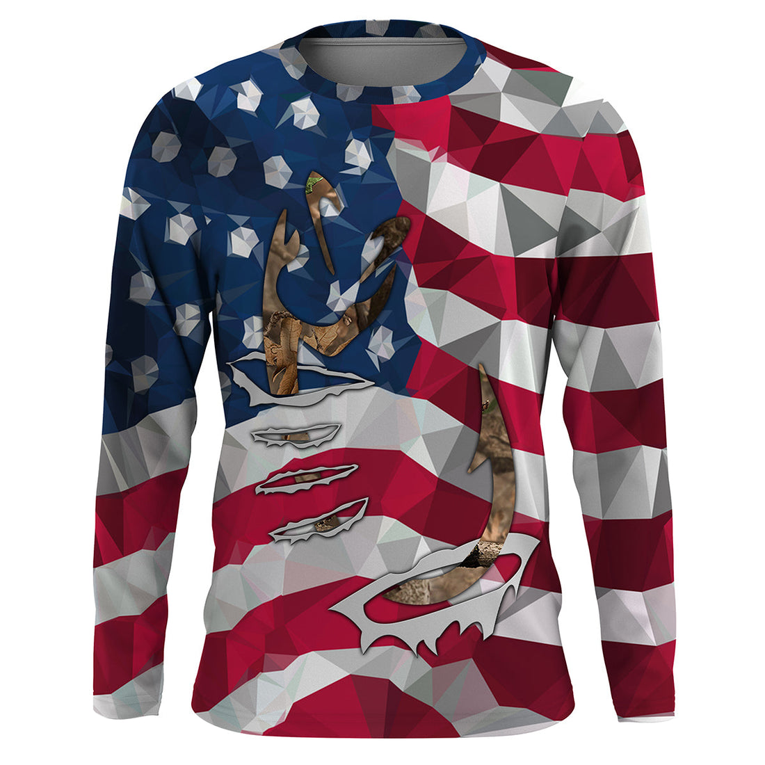 Patriotic Fishing with American Flag and Fishing Hook 3D, Fishing long sleeve fishing tshirt FSD3268