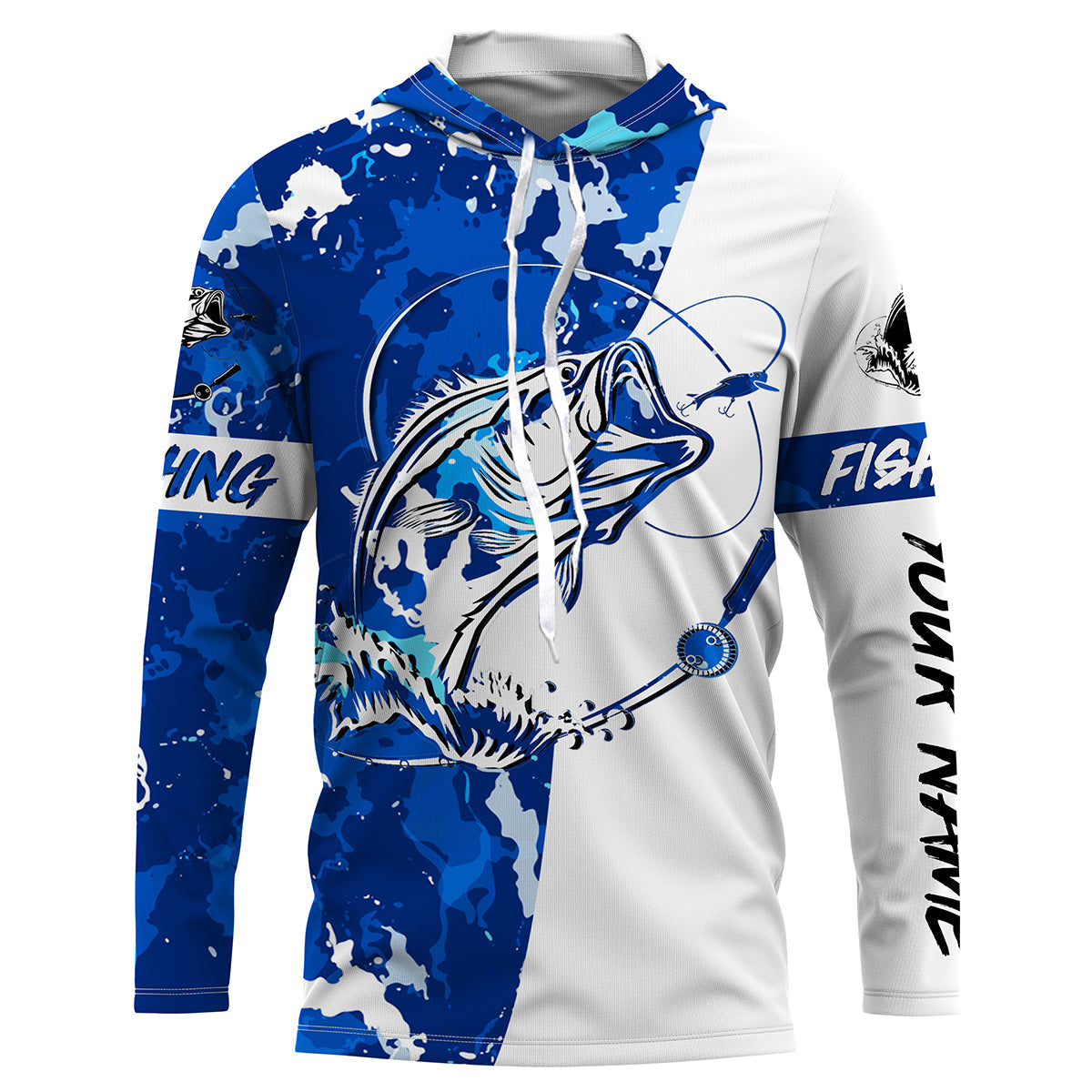 Bass Fishing blue sea camouflage custom Name UV Protection, Bass Fishing FSD3211