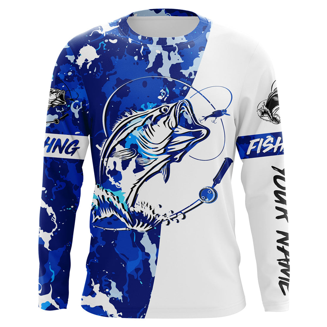 Bass Fishing blue sea camouflage custom Name UV Protection, Bass Fishing FSD3211
