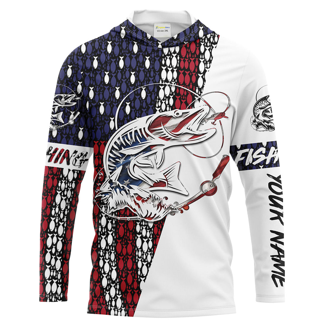 Musky Fishing Patriotic American flag UV protection for Fisherman - Personalized gifts on Christmas, Fathers day FSD2160