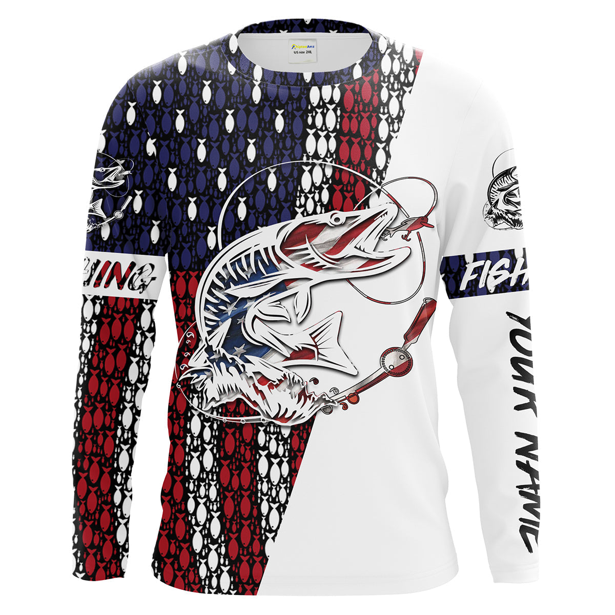 Musky Fishing Patriotic American flag UV protection for Fisherman - Personalized gifts on Christmas, Fathers day FSD2160