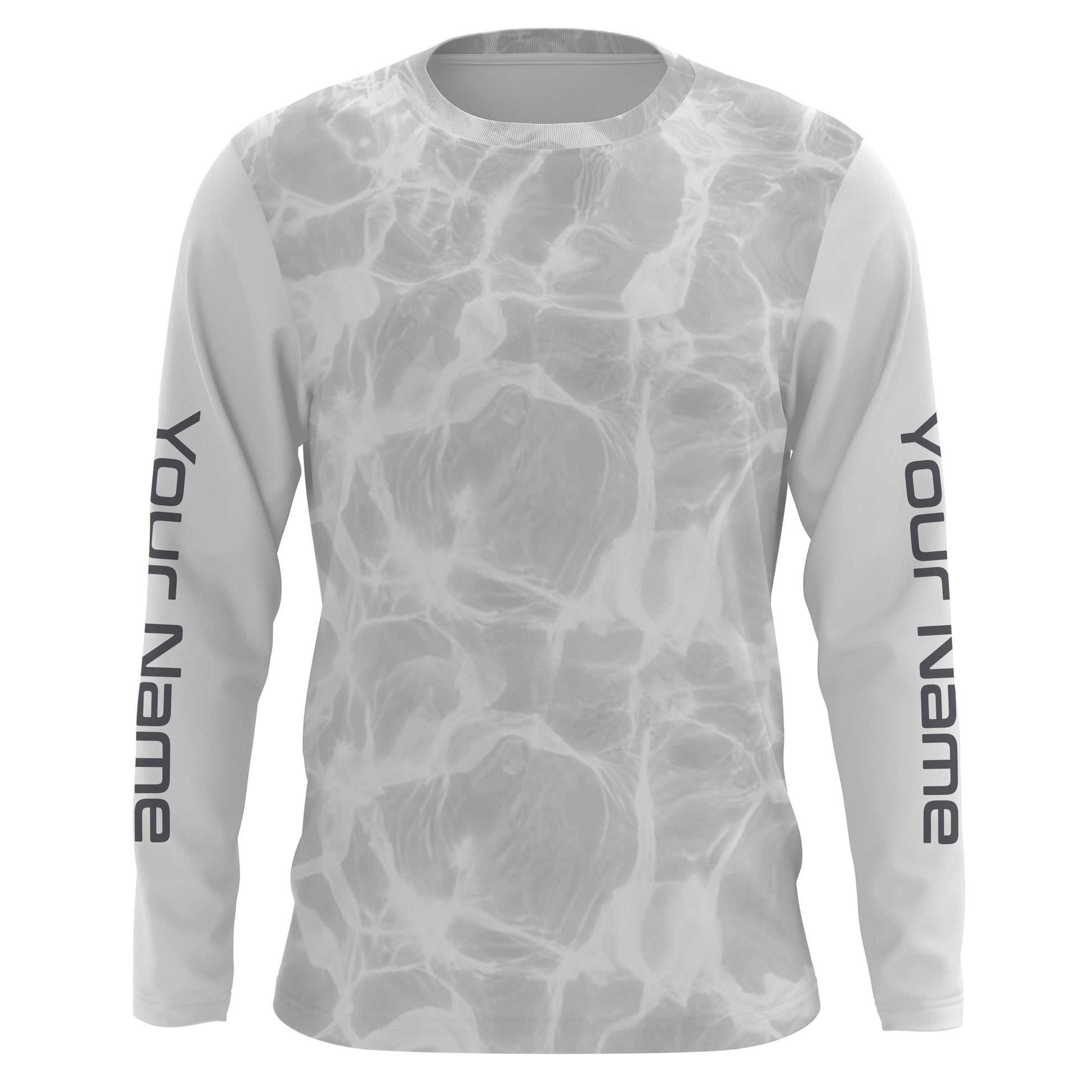 Personalized Fishing Performance, Water Surface White and Grey Fishing UV Protection Long Sleeve, Fishing FSD2674