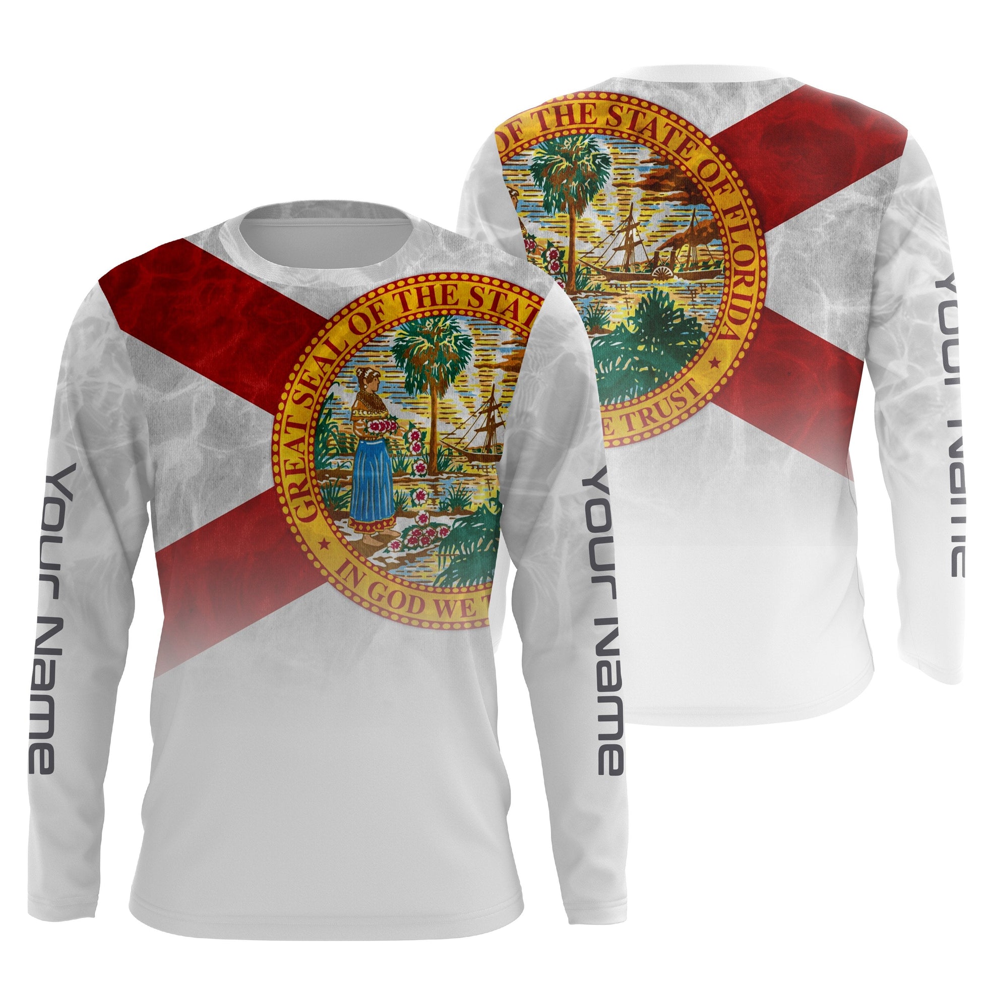Florida State Flag Performance, Custom Name Florida Fishing UV Protection Long Sleeve, Fishing Gifts FSD2675