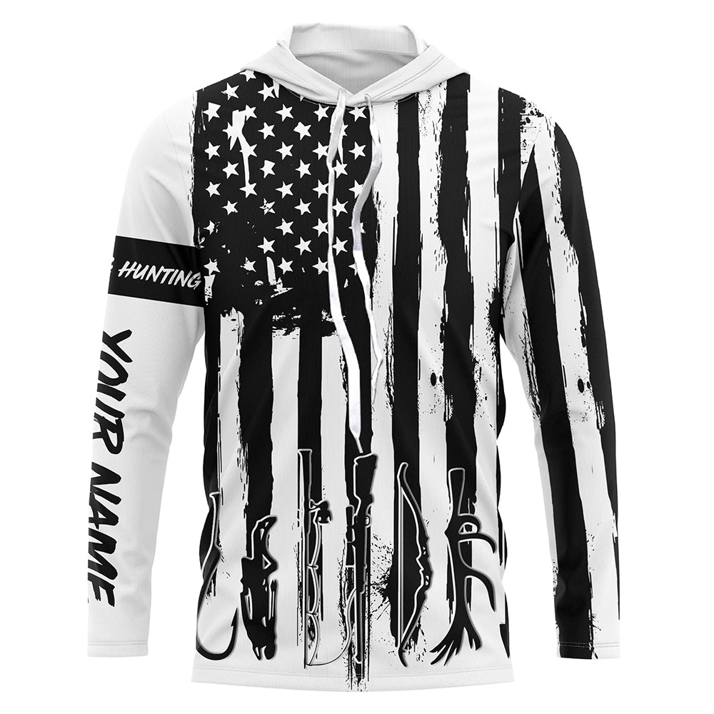 American Flag Fishing and Hunting black and white UV protection Customized name FSD4088