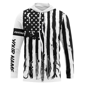 American Flag Fishing and Hunting black and white UV protection Customized name FSD4088