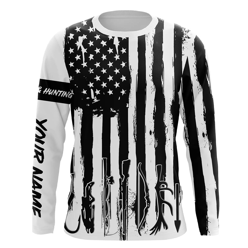 American Flag Fishing and Hunting black and white UV protection Customized name FSD4088