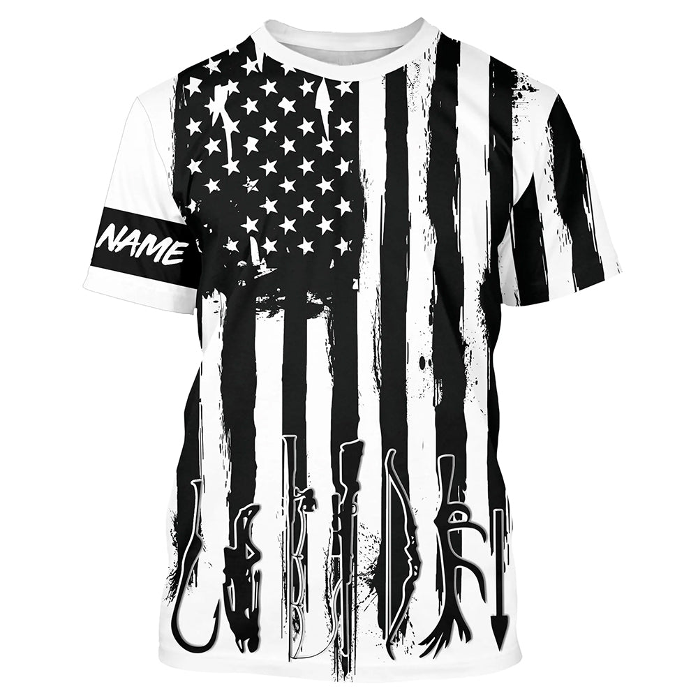 American Flag Fishing and Hunting black and white UV protection Customized name FSD4088