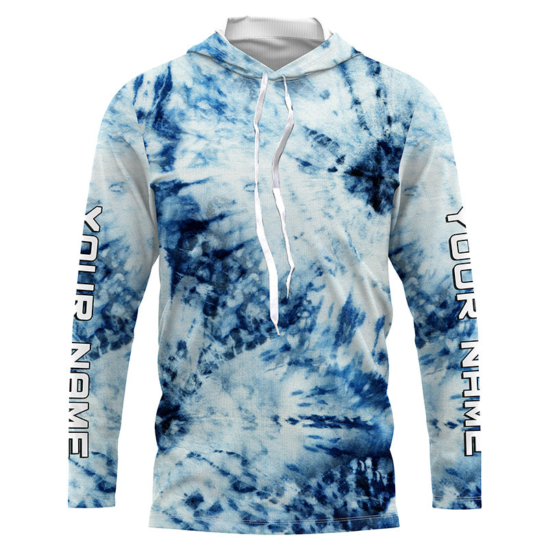 Custom Blue and white Tie Dye printed, Performance long sleeve UV protection Fishing FSD3365