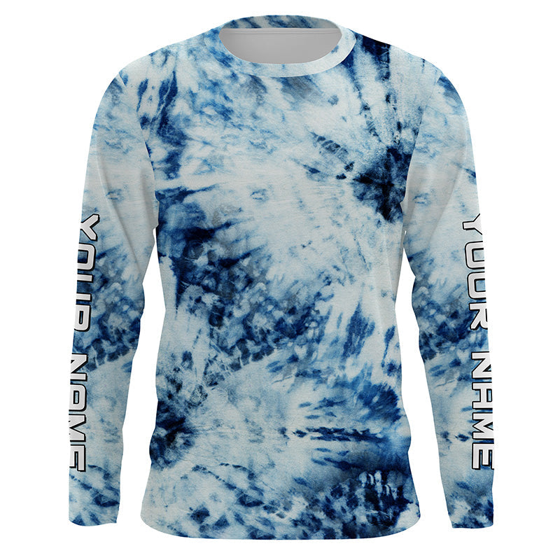 Custom Blue and white Tie Dye printed, Performance long sleeve UV protection Fishing FSD3365