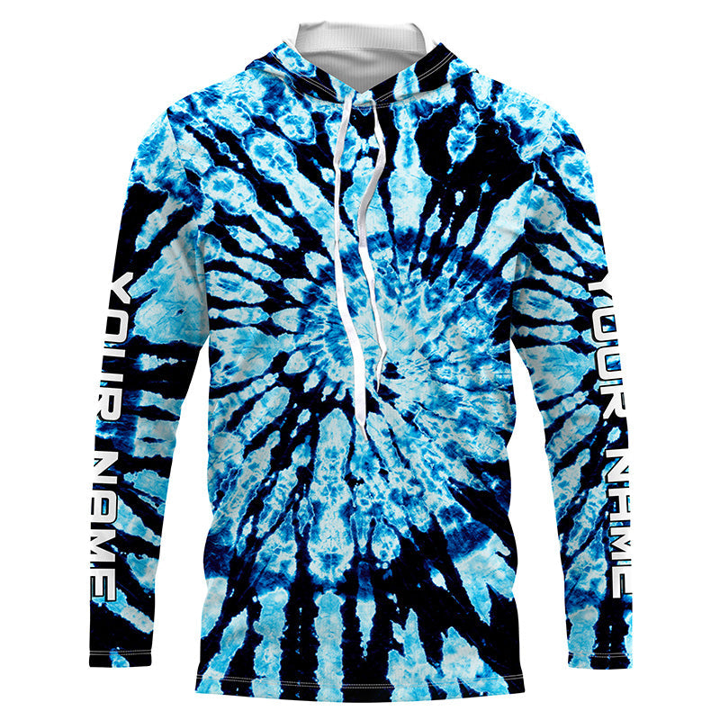 Custom spiral black and blue Tie Dye long sleeve, Performance UV protection Fishing FSD3367