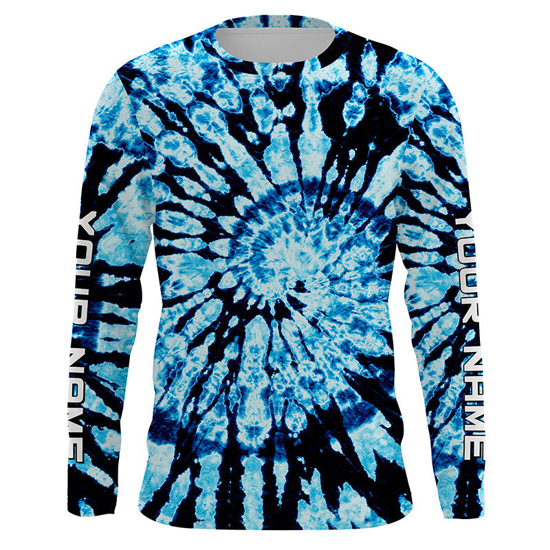 Custom spiral black and blue Tie Dye long sleeve, Performance UV protection Fishing FSD3367
