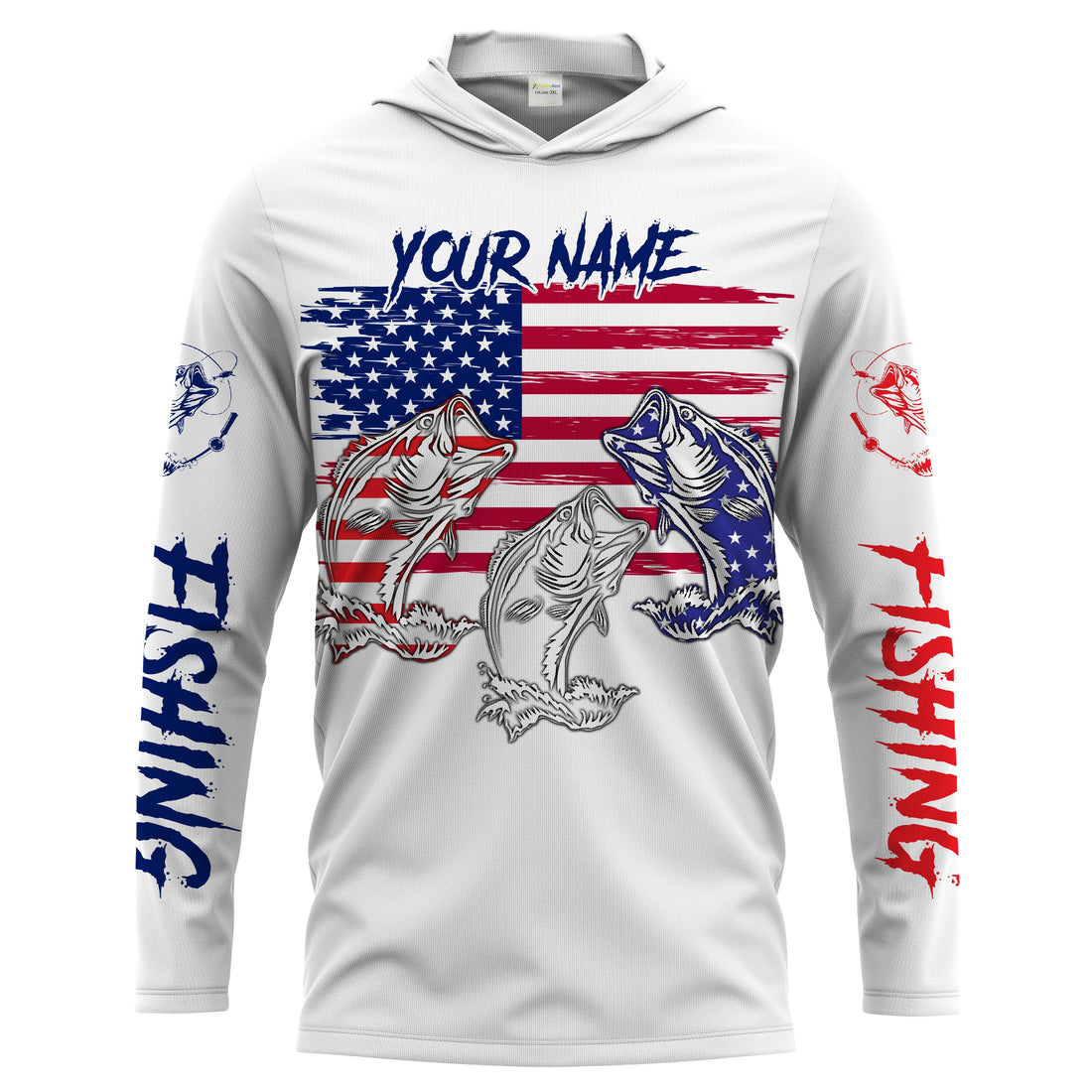 Bass Fishing American flag 4th of July 3D Custom name UV Protection, Women and Kid Patriotic fishing gift FSD2083