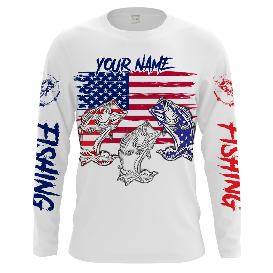 Bass Fishing American flag 4th of July 3D Custom name UV Protection, Women and Kid Patriotic fishing gift FSD2083