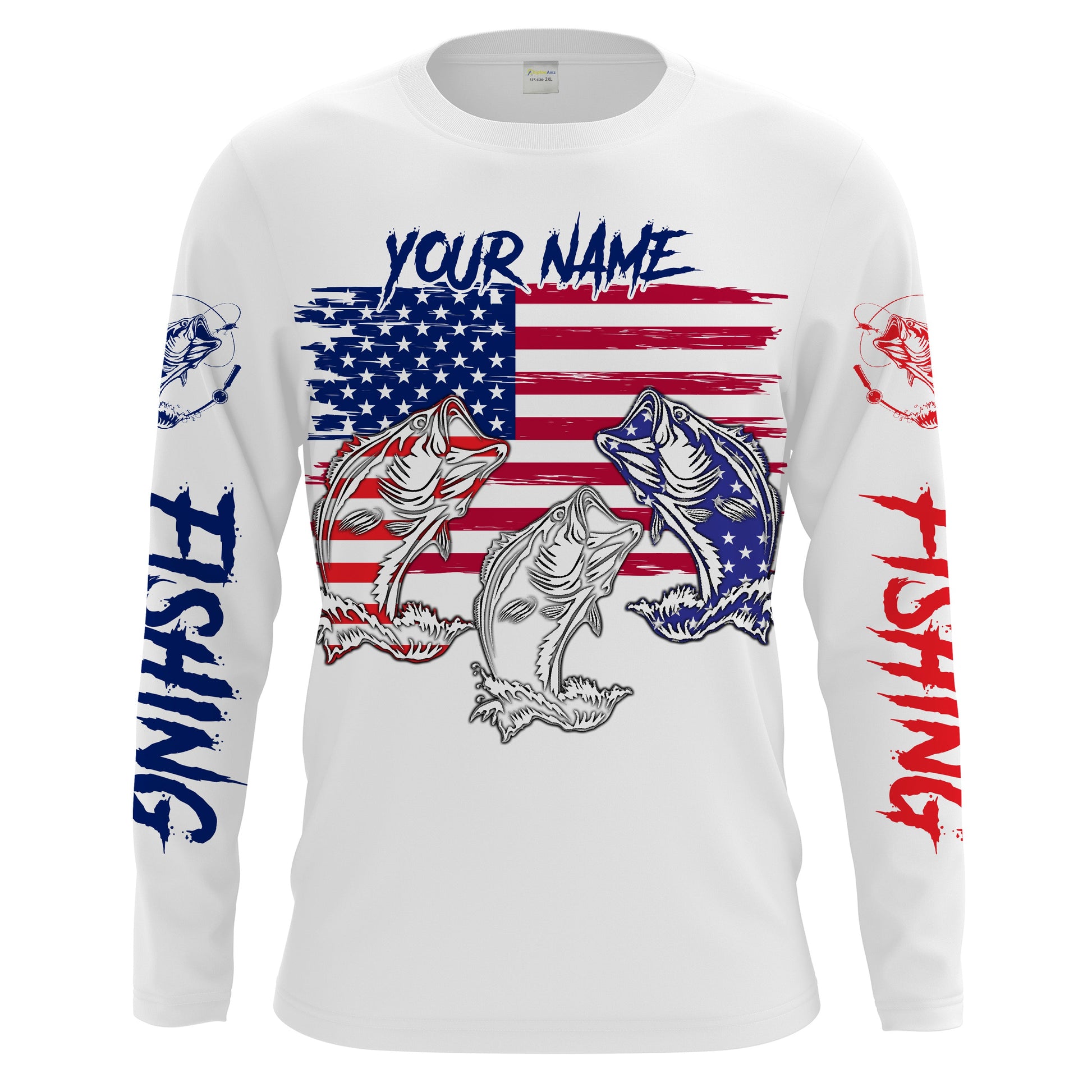 Bass Fishing American flag 4th of July 3D Custom name UV Protection, Women and Kid Patriotic fishing gift FSD2083