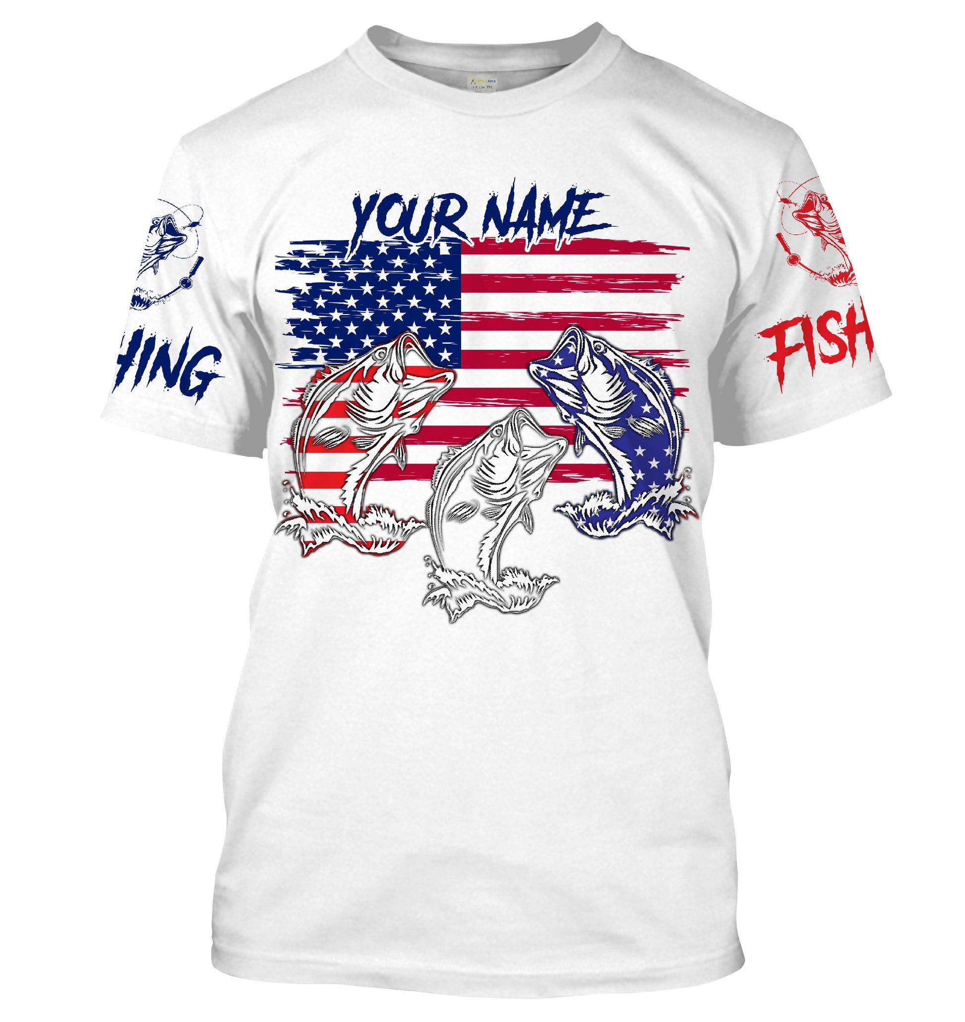 Bass Fishing American flag 4th of July 3D Custom name UV Protection, Women and Kid Patriotic fishing gift FSD2083