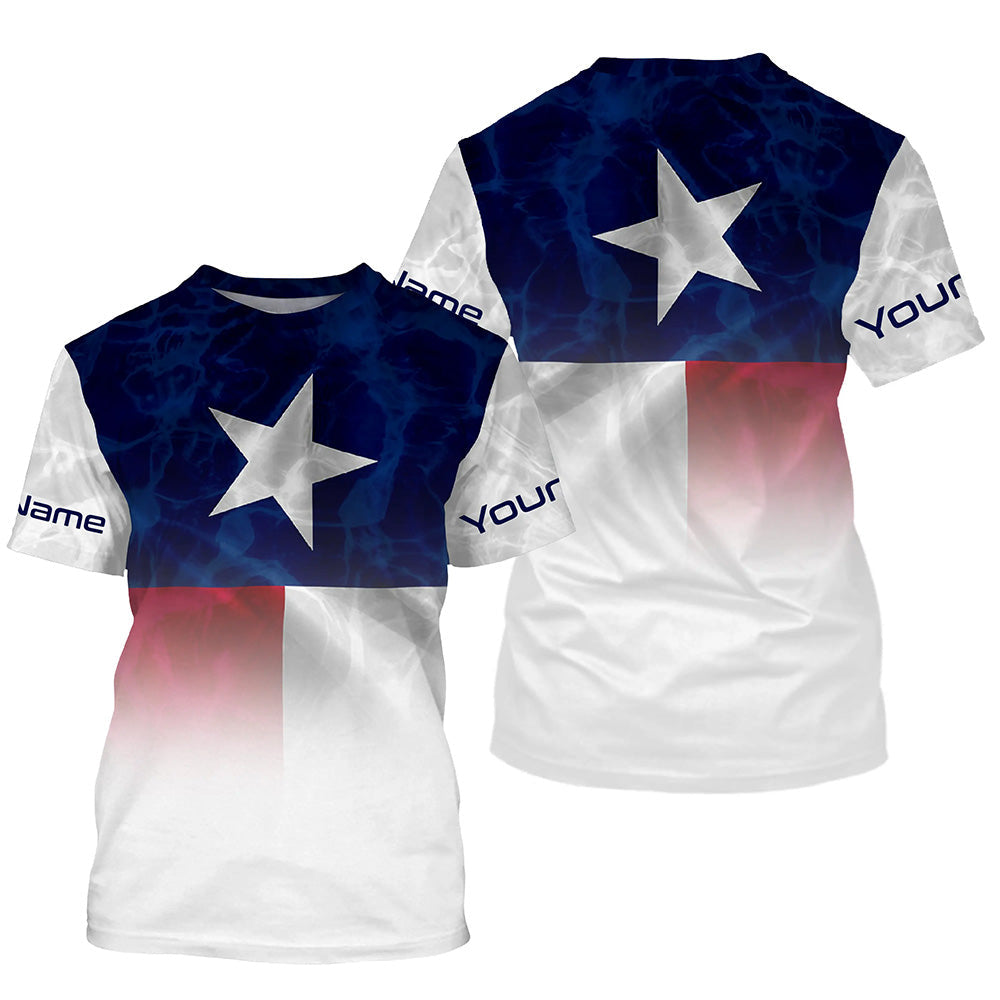 Texas flag Performance, Custom Name TX Fishing water wave UV Protection for Fisherman FSD4053