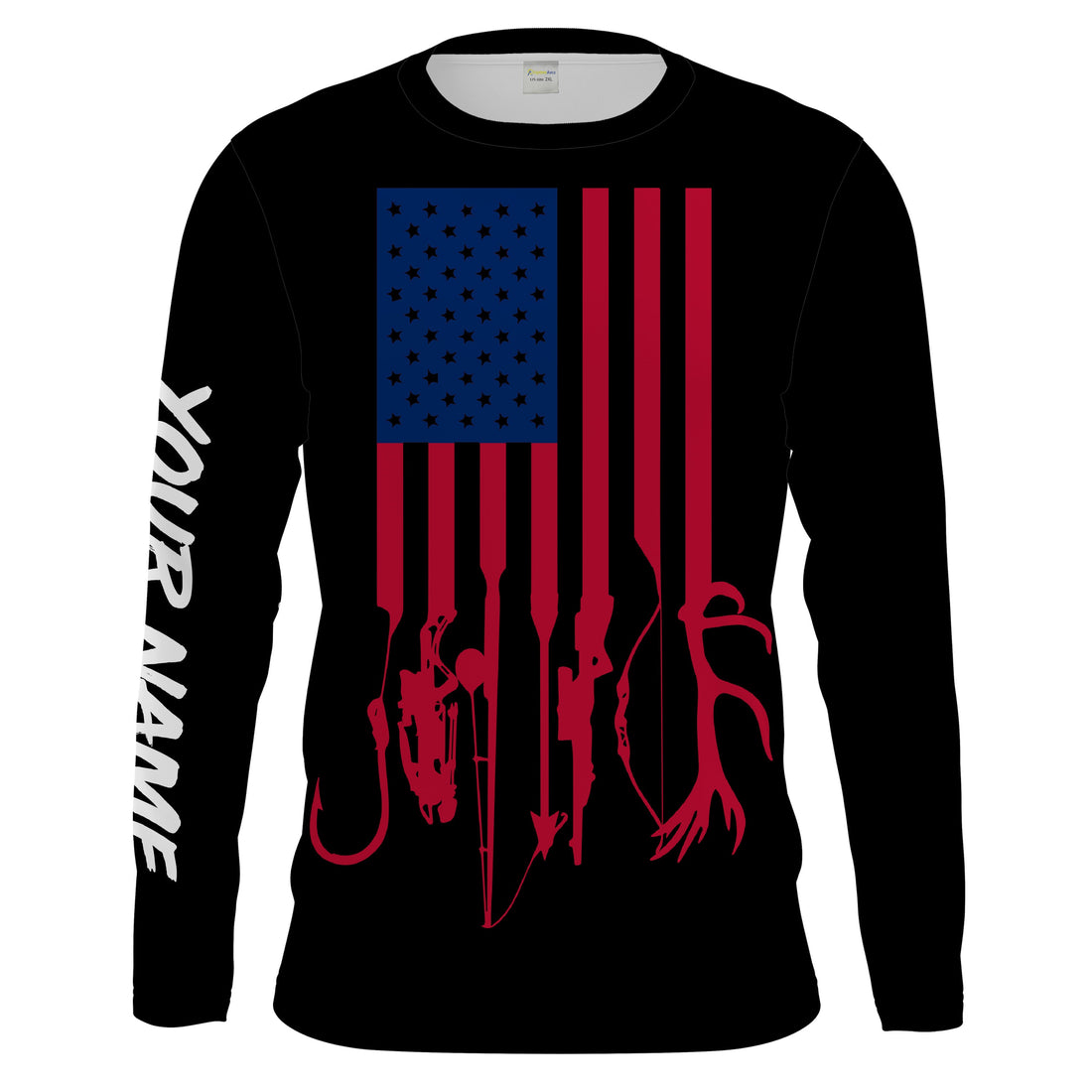 Hunting and Fishing American flag Custom Name Lightweight Long sleeve , T Hunting Fishing flag Patriotic Gifts FSD2130