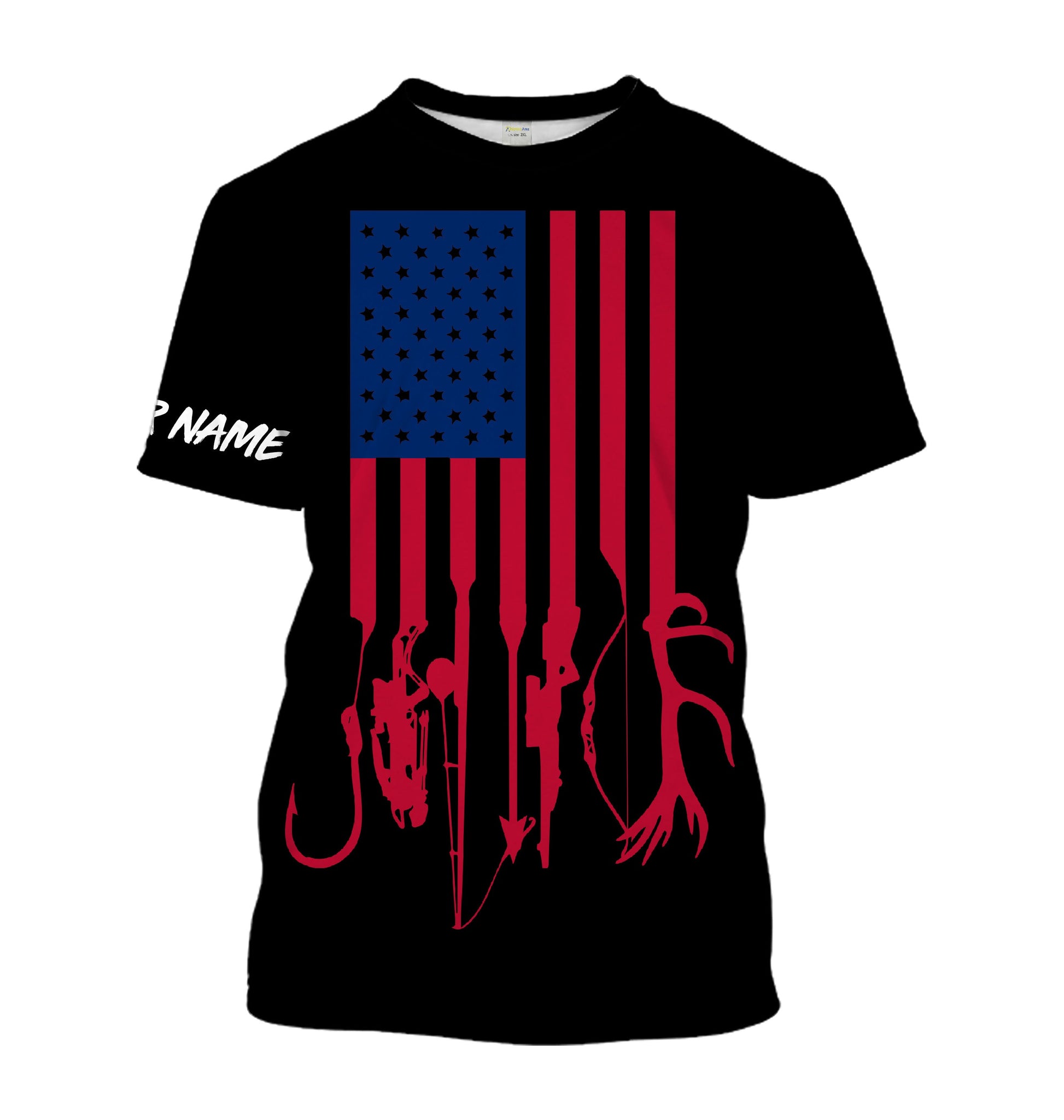 Hunting and Fishing American flag Custom Name Lightweight Long sleeve , T Hunting Fishing flag Patriotic Gifts FSD2130