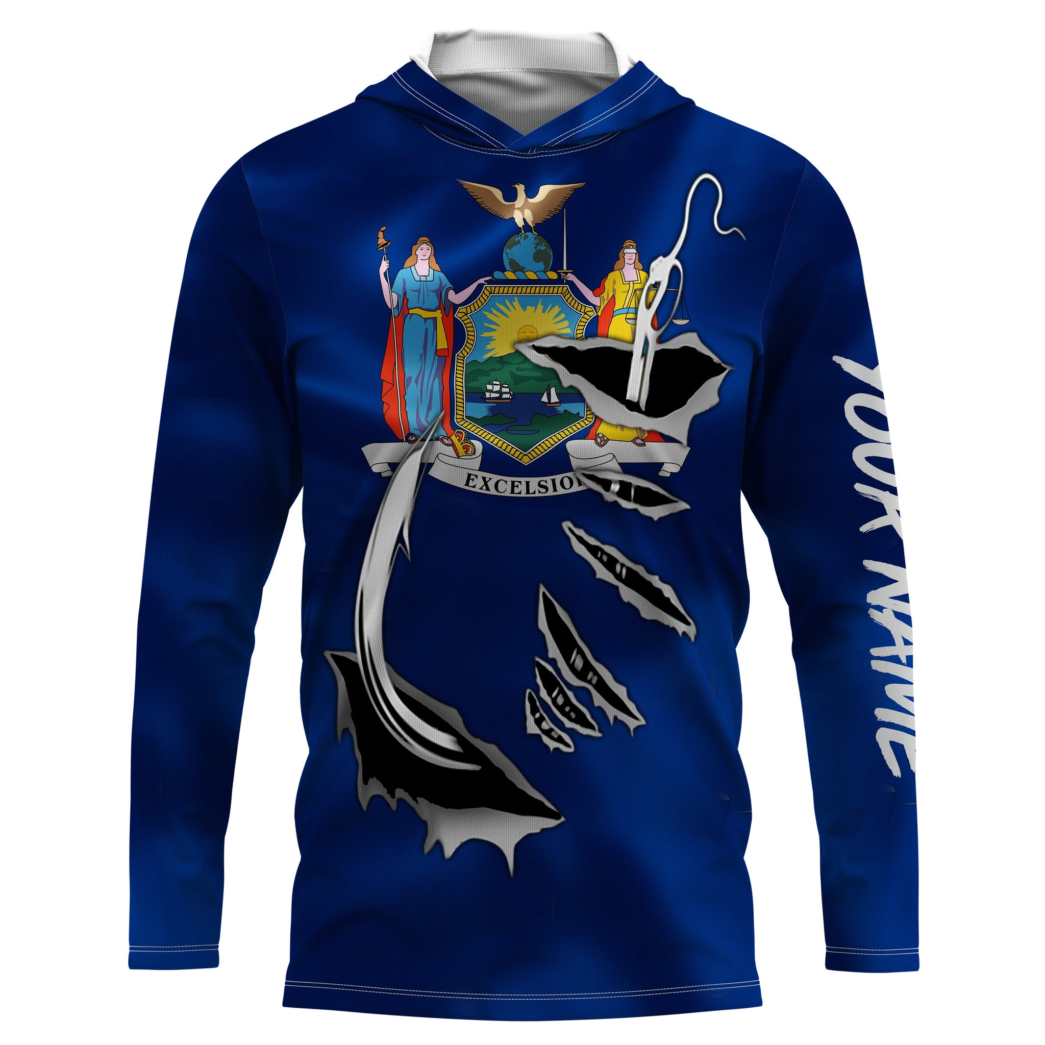 New York Flag 3D Fish Hook UV Protection Custom Long Sleeve performance Fishing IPHW500