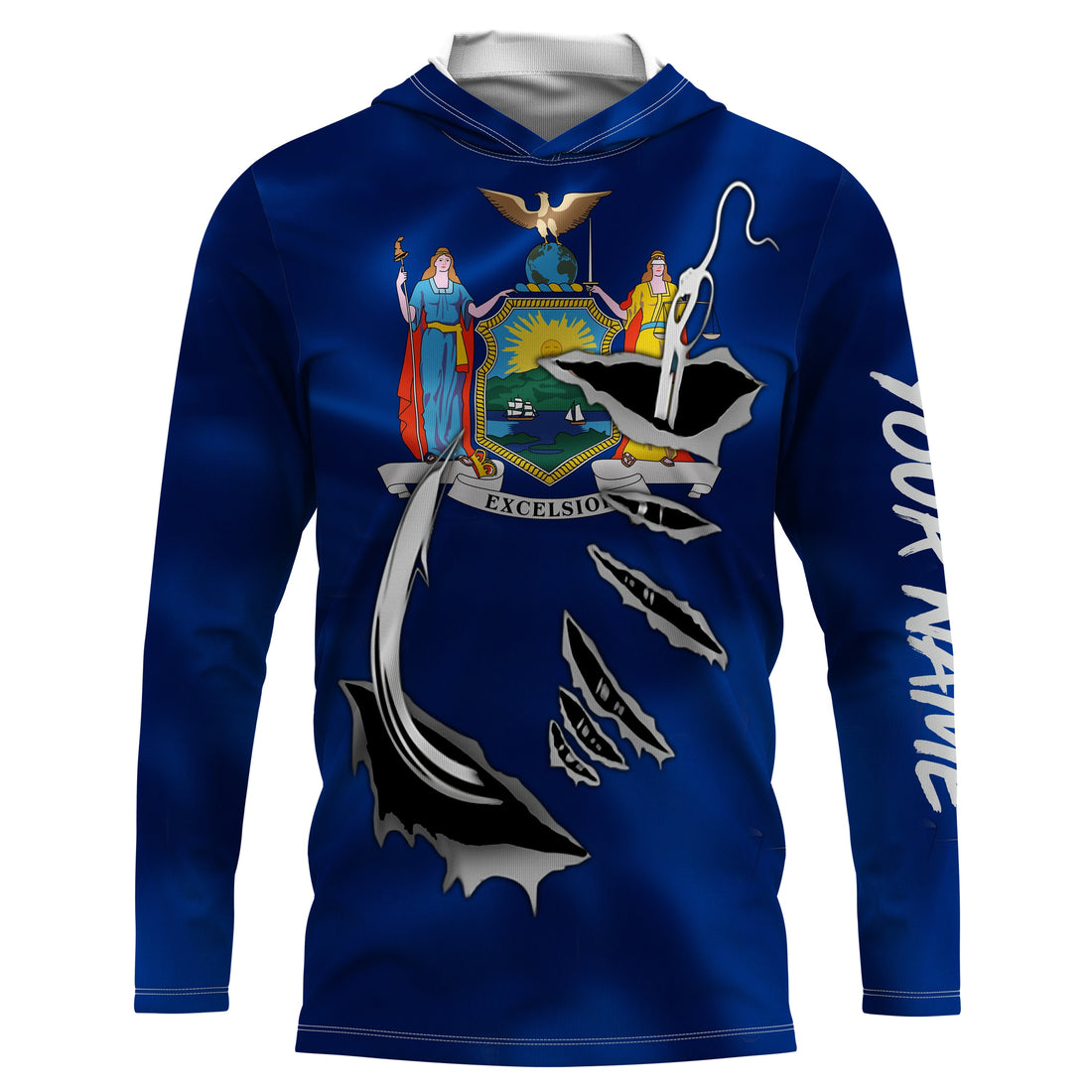 New York Flag 3D Fish Hook UV Protection Custom Long Sleeve performance Fishing IPHW500